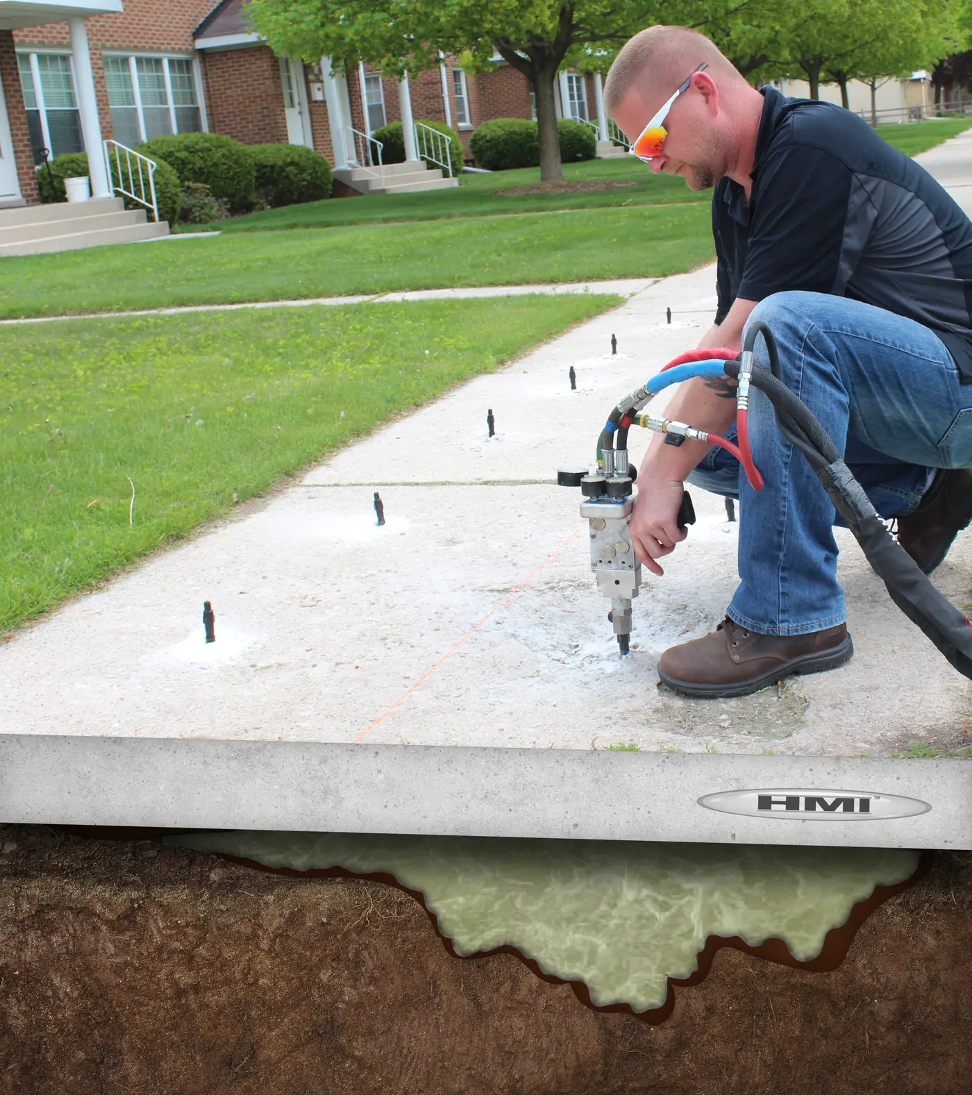 Polyurethane foam beneath a lifted concrete slab in Southwest Michigan