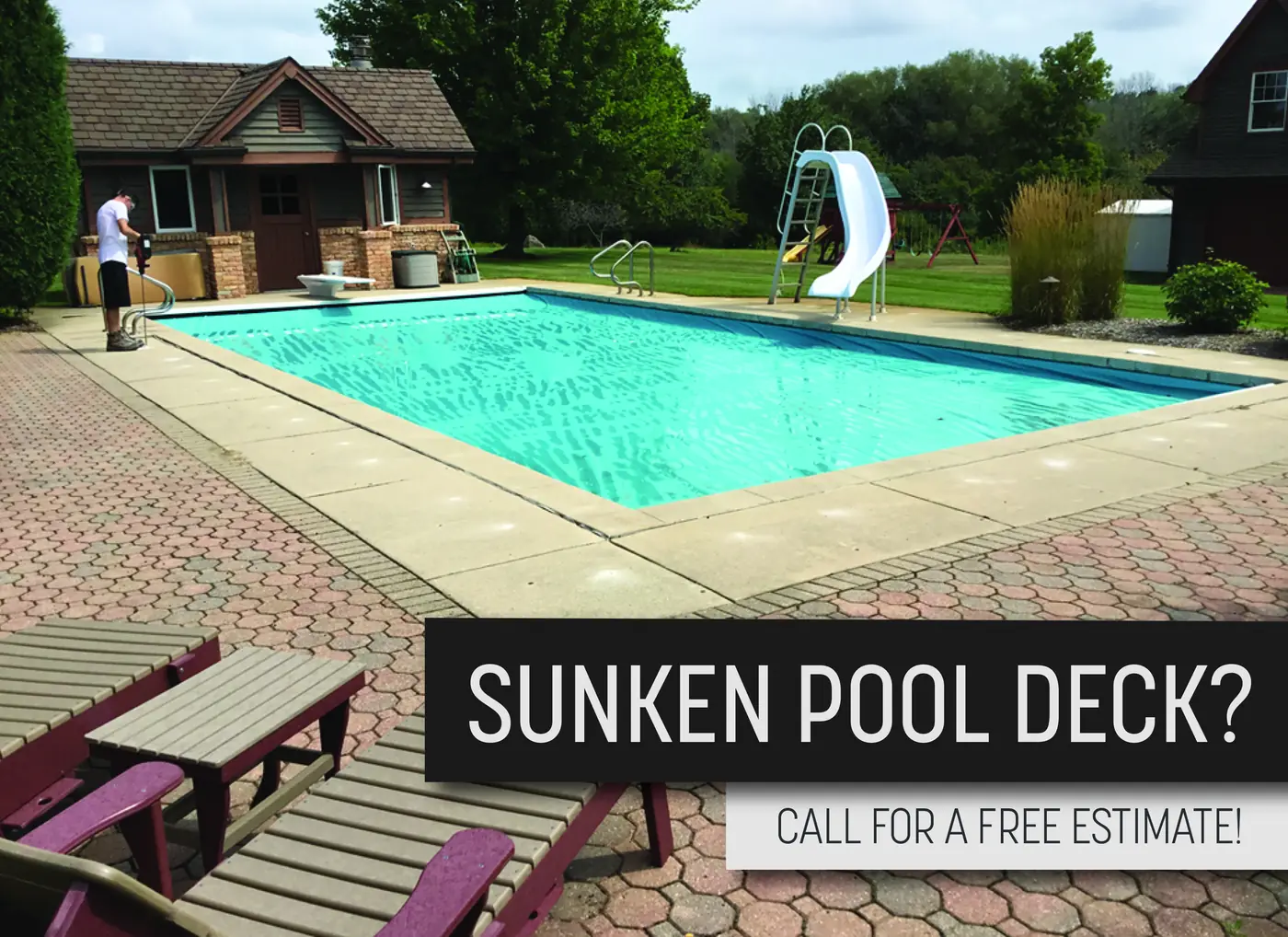 Pool deck concrete leveling service example in Southwest Michigan